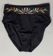 Soluna Swim Black Rainbow Floral Boho Belted High-Waisted Bikini Bottoms Bathing Suit Swimwear Size M (10) 💖