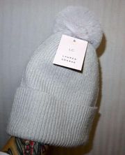 Lauren Conrad Pom Ribbed Knit Beanie Light Gray NWT