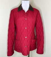 Quilted Jacket 12 Womens Red Brown Corduroy Snap Button Plaid