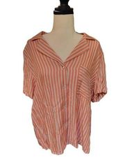 NWT Copper Key Size XL Coral Stripes Button Up Blouse