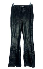 Topshop Pants Women 4 Black Vegan Leather Slit Hems Faux Leather Flare Edgy Rock