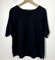 Eileen Fisher Boxy Knit Top Size M Short Sleeve Black Organic Cotton Stretch