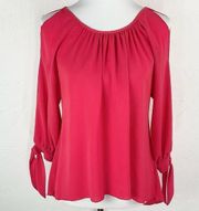 Mahina Light Red Cold Shoulder Long Sleeve Top Small