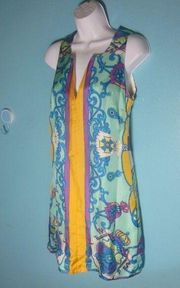 Julie Brown Colorful Spring Silk Shift Womens Size 4 Side Zip & Lined