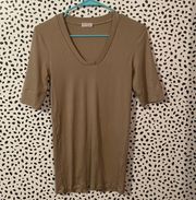 NWOT tan taupe gold trim top 