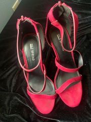 Call it Spring Red Sandals size 8.5, chunky silver 4” heel