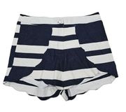 Peach Love Womens S Linen Viscose Blue White Nautical Stripe Scalloped Short NEW