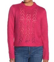 Woven heart pink open stitch pullover sweater