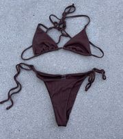 Brown Ribbed Bikini Set