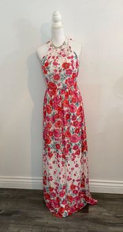 Halter FloralChiffon Sleeveless Maxi Dress. Dress is size 4 