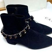 Casadei Dark Navy Suede Ankle Boots with Chain Sz. 36.5 (US 6.5)