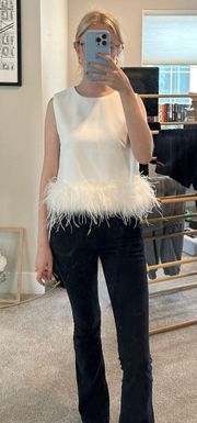 White Peplum Feather Top