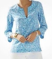 Lilly Pulitzer  Amelia Island blue white chasing tail tunic top small