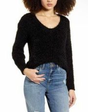 Black V neck Eyelash Sweater