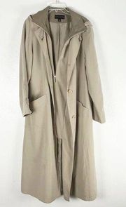 GALLERY Tan Long Interior Zipper Hooded Exterior Button Lined Coat, Size 14
