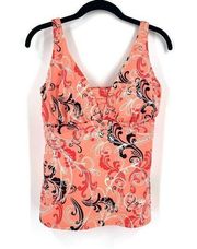 Miraclesuit Women's Paisley Shelf Bra Tankini Top Swimsuit Coral Orange Size 10