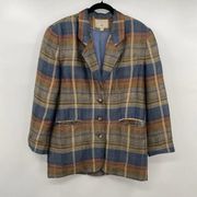 Vintage Express Plaid Madras Blazer Jacket 3 Button Oversized Boxy Size Small