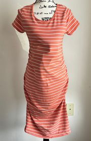 by Ingrid & Isabel Striped Short Sleeve Shirred T-Shirt Dress Orange Medium