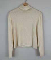 St. John Collection | Cream Cableknit Turtleneck Sweater Gold Buttons Medium