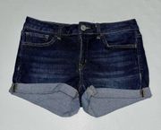 EUC  Shortie Dark Wash Cuffed Low Rise Denim Shorts