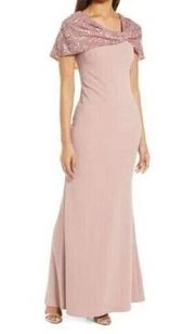 NWT VINCE CAMUTO Crepe Trumpet Gown With Attached Sequin Shawl size 4