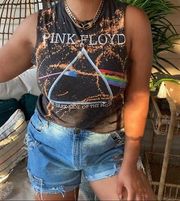 Pink Floyd Cropped Cotton Tee Custom Bleach Splatter Crop Top SZ M