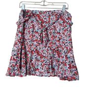 SO Sonoma Mini Skirt Size XXL Tiered Cottage Boho Pink Blue Floral Belted Bow