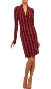 Norma Kamali Printed Surplice Faux Wrap Long Sleeve Stretch Jersey Dress Large