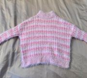 Candies Fuzzy Pink Striped Mock Neck