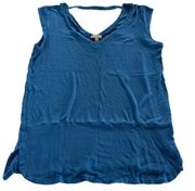 Bordeaux Shirt Womens X Small Blue V Neck Ribbed Sleeveless Knit Stretch Rayon