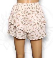 Kirious Cottagecore Floral Print Ruffled Layered Pull On Shorts Cream Size M