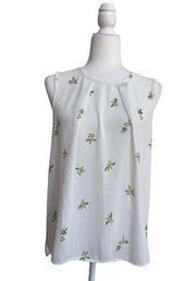 Finn & Grace Women Size M Lemon Print White Sleeveless Chiffon Blouse Top