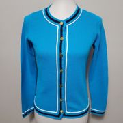 Crown & Ivy Cerulean Blue Piping Trim Cardigan Size SP