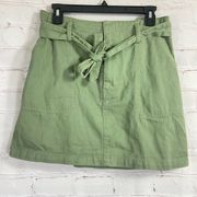 Harper Heritage Womens Mini Skirt Sz M Green Denim Cotton Belt Bow Pockets Boho