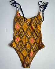 Aerie NWOT  1 piece cheeky swimsuit mustard yellow boho size small