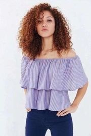 Urban Outfitters Kimchi Blue Striped Off Shoulder Ruffle Crop Top Womens Size XS