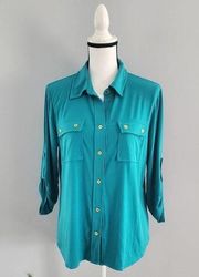 Company Ellen Tracy Green Button Up Relaxed Fit Top L