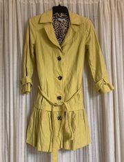 trendy trench coat with leopard lining, and gathered bottom sz 8 by