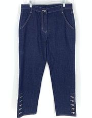 Current Air Women's Medium Raw Denim Jeans Buttoned Hem Ankle Mid Rise NEW