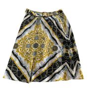 International Concepts Skirt Womens 8 Yellow Black A Line Belted Stretchy Poly