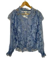 & Other Stories Blouse Womens 8 Blue Ruffled Overlay Sheer Floral Romantic
