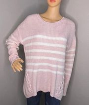 Ling Sleeve Oversized Striped Sweater Pink and White Size Large