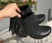 OTBT Black Leather Ankle Boots Fringe Booties Womens 7.5