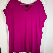 Worthington Flowy VNeck Short Sleeve Top XL Fuschia Bright Pink