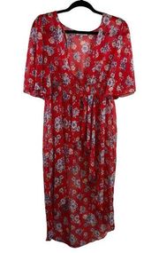 Crave Fame By Almost Famous Swim Cover Up Sheer Red Floral Size Large