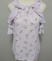 Belle Sky lavender floral ruffle cold shoulder blouse size small