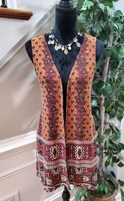 Est. 1946 Women Brown Polyester Sleeveless Casual Open Front Vest Size Large