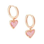 EUC Kendra Scott Rose Gold Ari Heart Huggies Pink Drusy