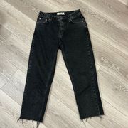 We The Free Black Cropped Denim Jeans Distressed Hem Size 26