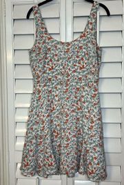 Floral Tank Dress Flowy Lined Medium M for Spring Summer White Blue Red